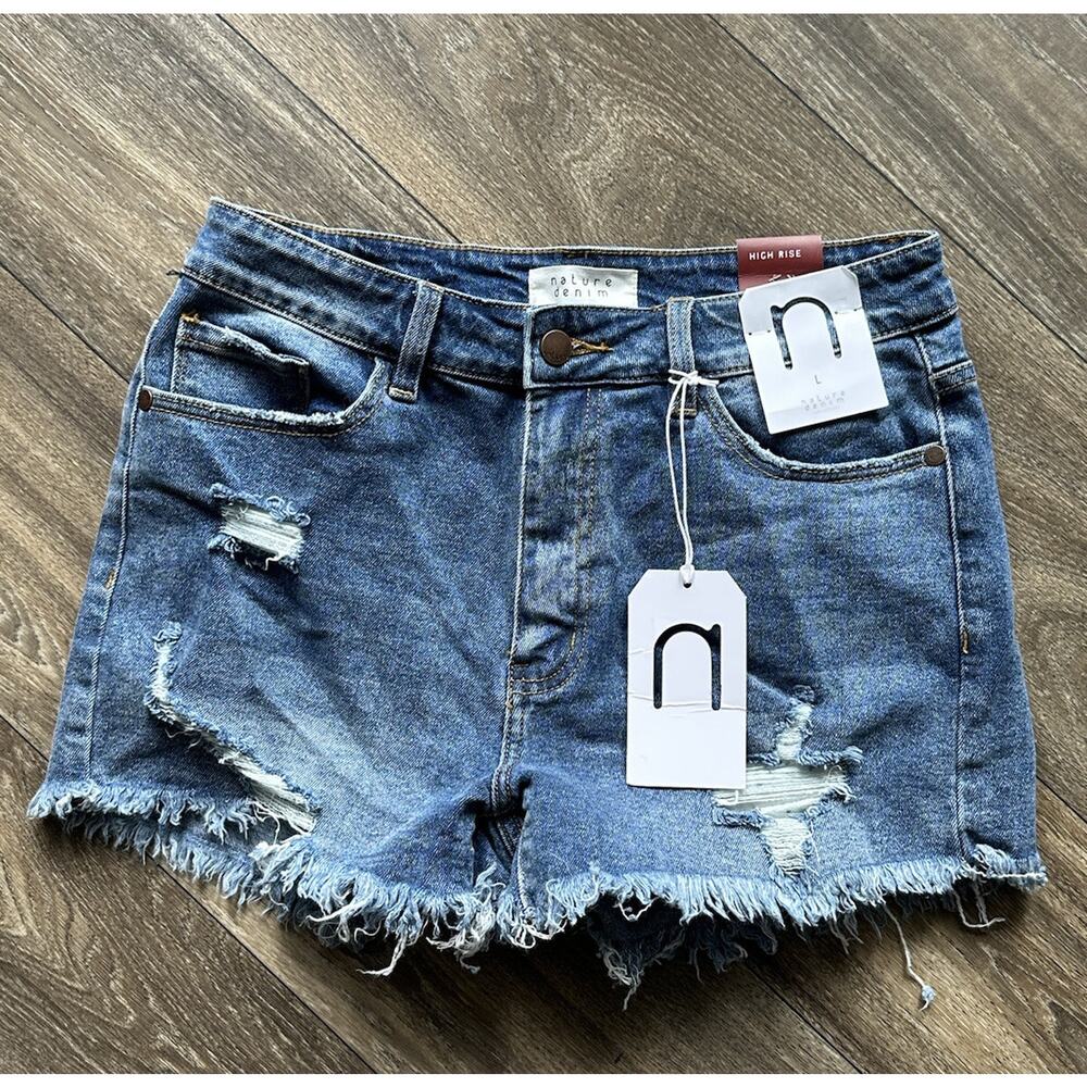 NWT Nature denim high-rise frayed jean shirts size L